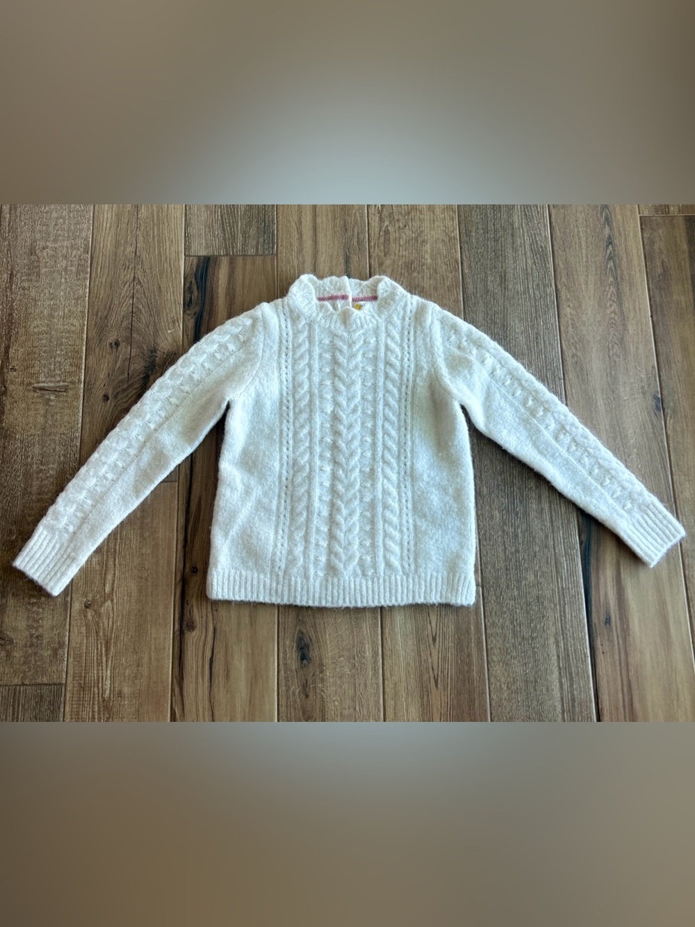Mini Boden Cream Cable Knit Crewneck Sweater